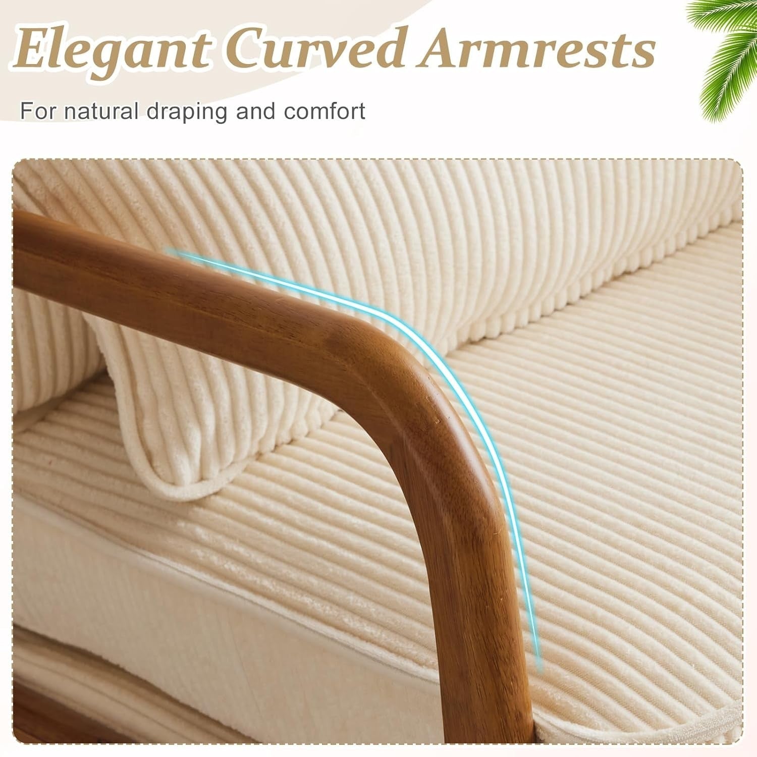 Corduroy Lounge Armchair with Lumbar Pillow | Oversized Solid Wood Frame