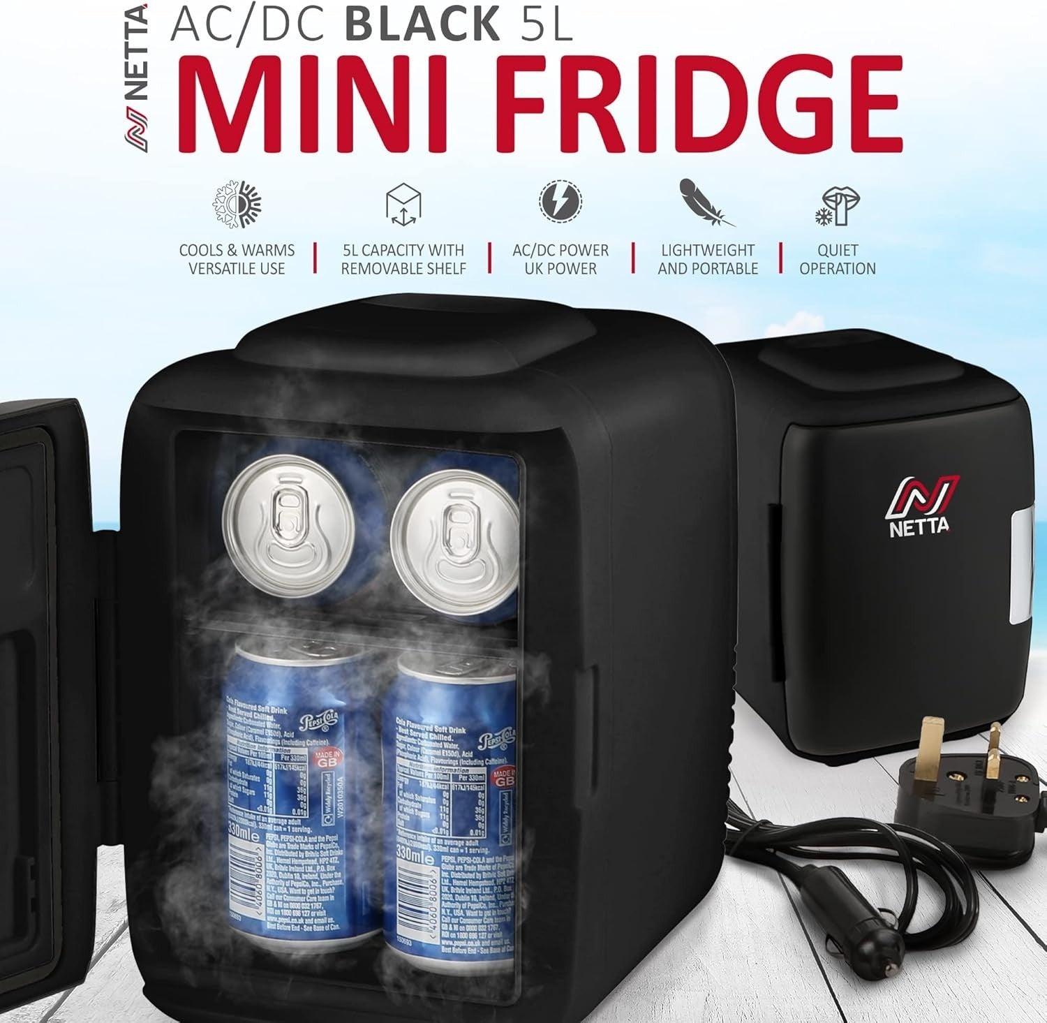 Portable 5L Mini Fridge Cooler Warmer AC DC Black Bedroom Office