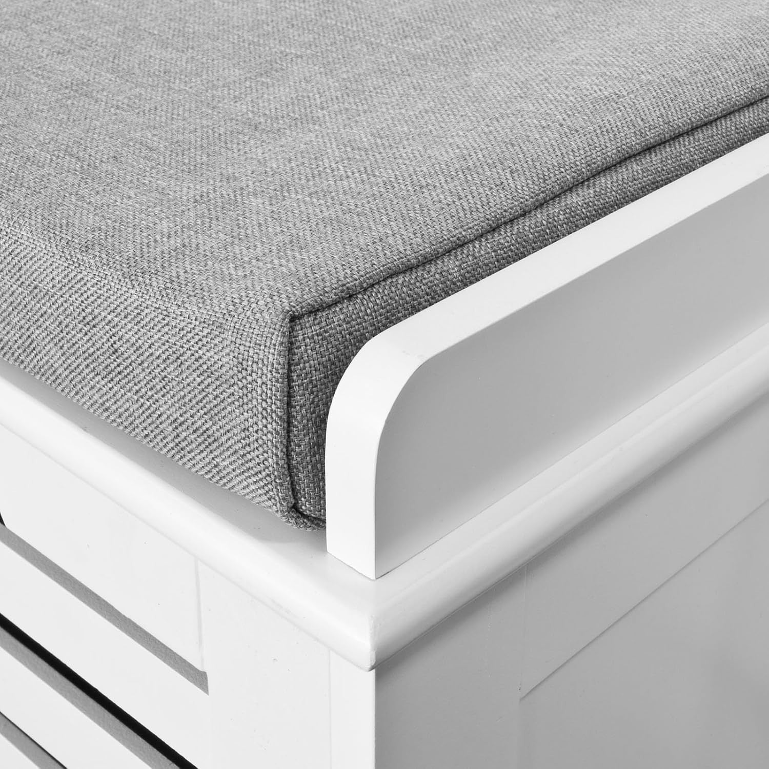 White Shoe Storage Bench with Seat Cushion | 3 Drawer Hallway Cabinet Unit