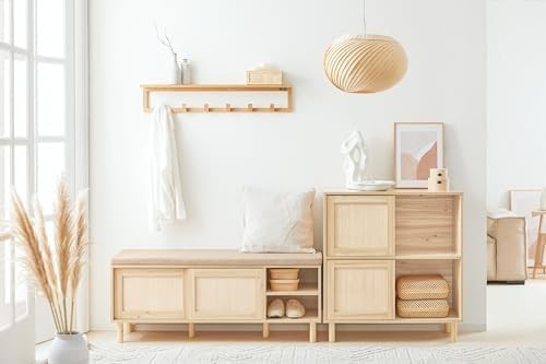 Wooden Shoe Storage Bench with Cushion 6 Compartments 121×35×49cm