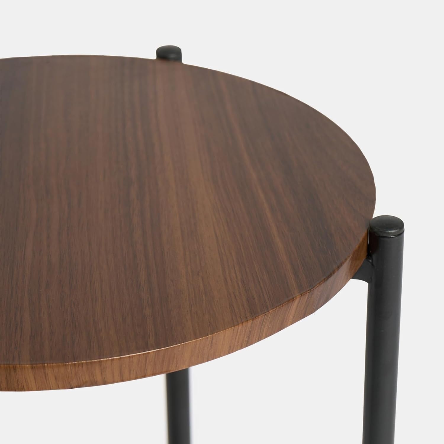 Round Dark Wood Top Side Table Small Coffee End Table for Living Room