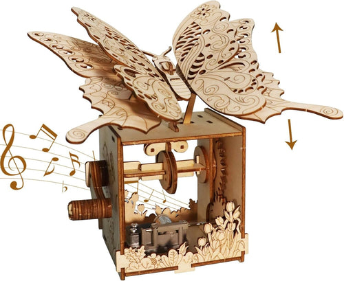 3D Wooden Butterfly Music Box DIY Puzzle Gift for Adults Teens Decor