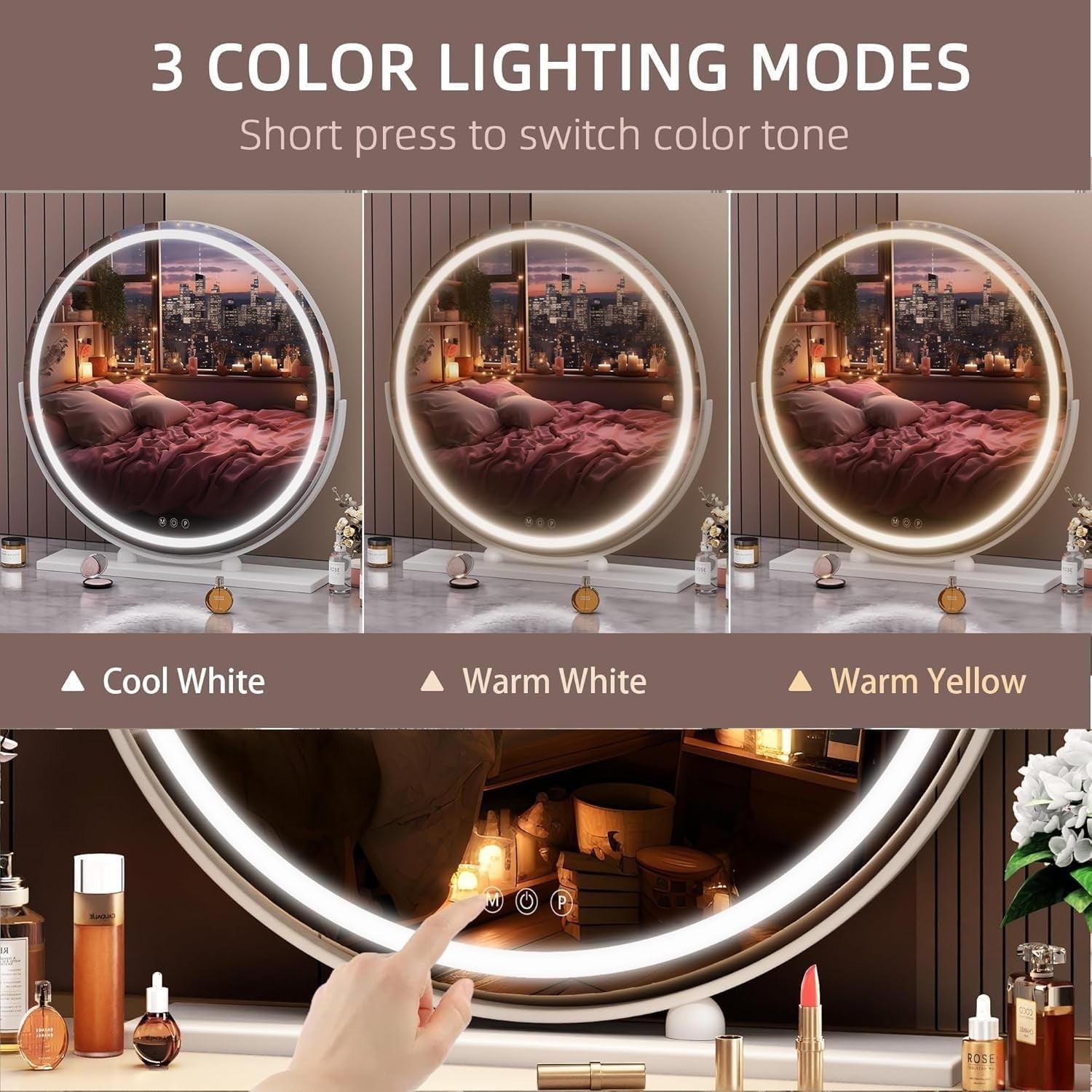 LED Vanity Mirror 70x70cm with Dimmable Lights & Smart Touch Control