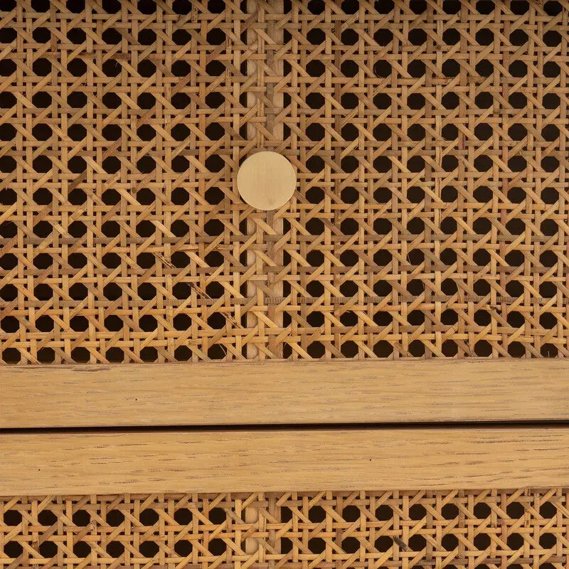3 Drawer Oak Rattan Cane Chest | Bedroom Storage Unit 100x89.5x47cm