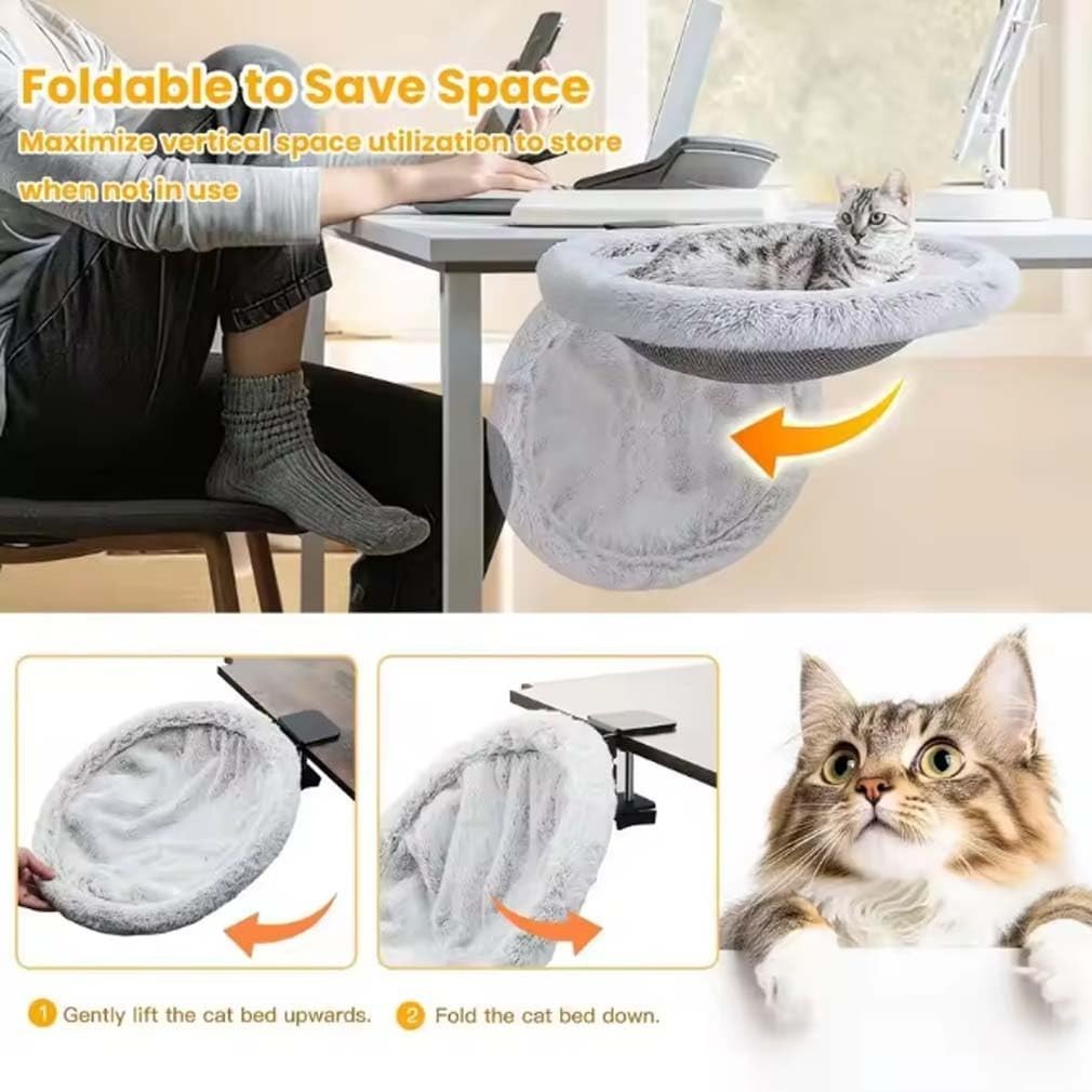 Rotating Cat Hammock Desk Mount Faux Fur Kitty Perch Bed Gray
