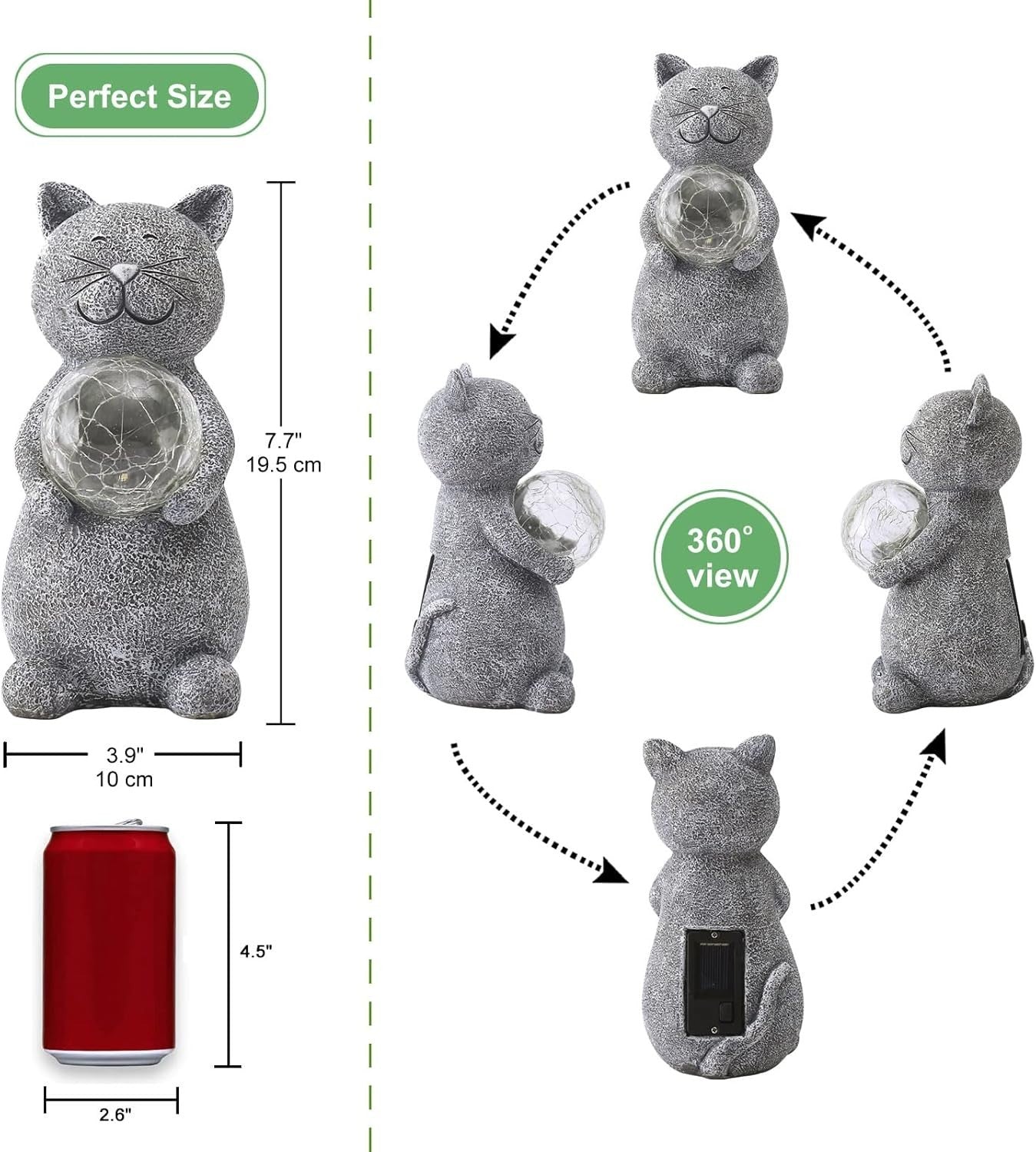 Solar Cat Garden Ornament with Glowing Ball – Waterproof Resin Decor Light