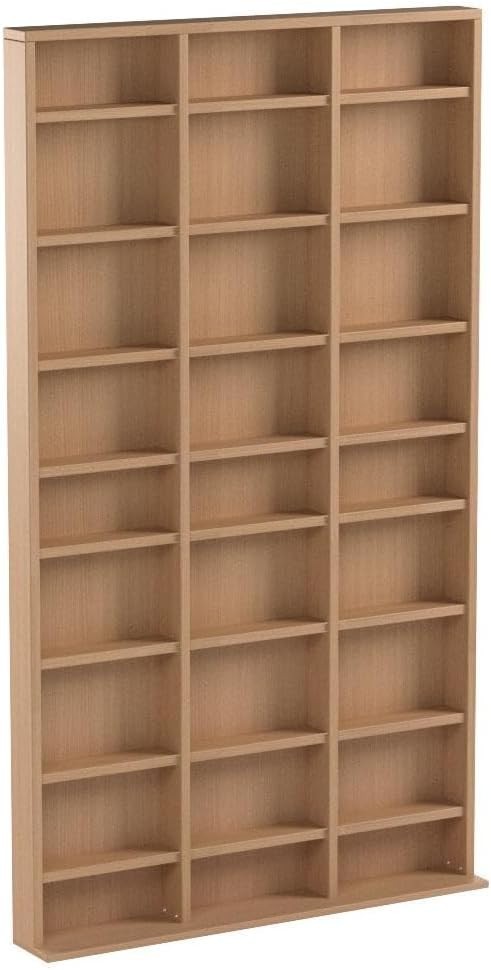 CD DVD Storage Shelf Tower 178cm 27 Adjustable Shelves Wall Mount Beech