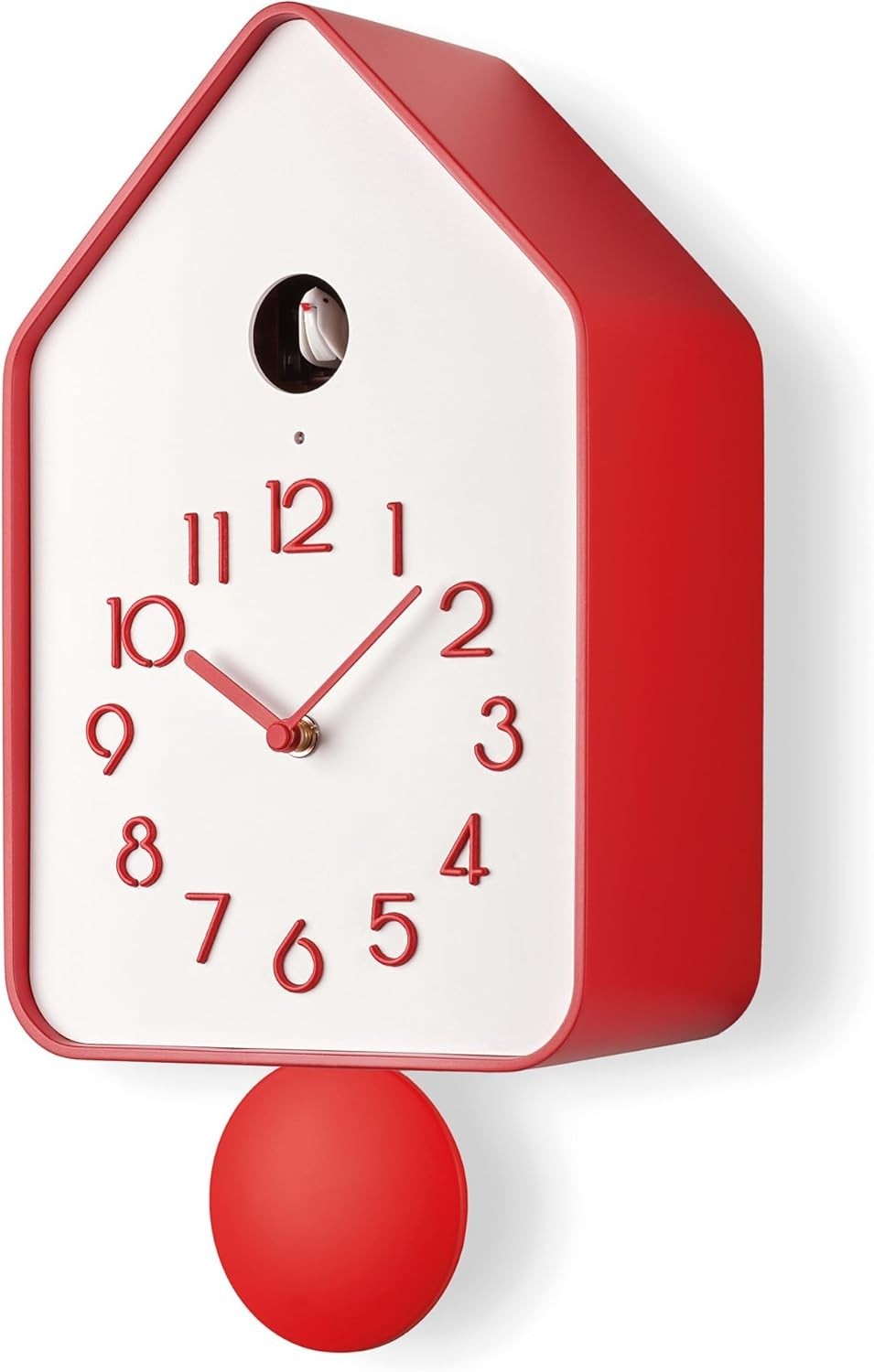 Modern Red Cuckoo Wall Clock with Silent Pendulum, Home & Gift Decor