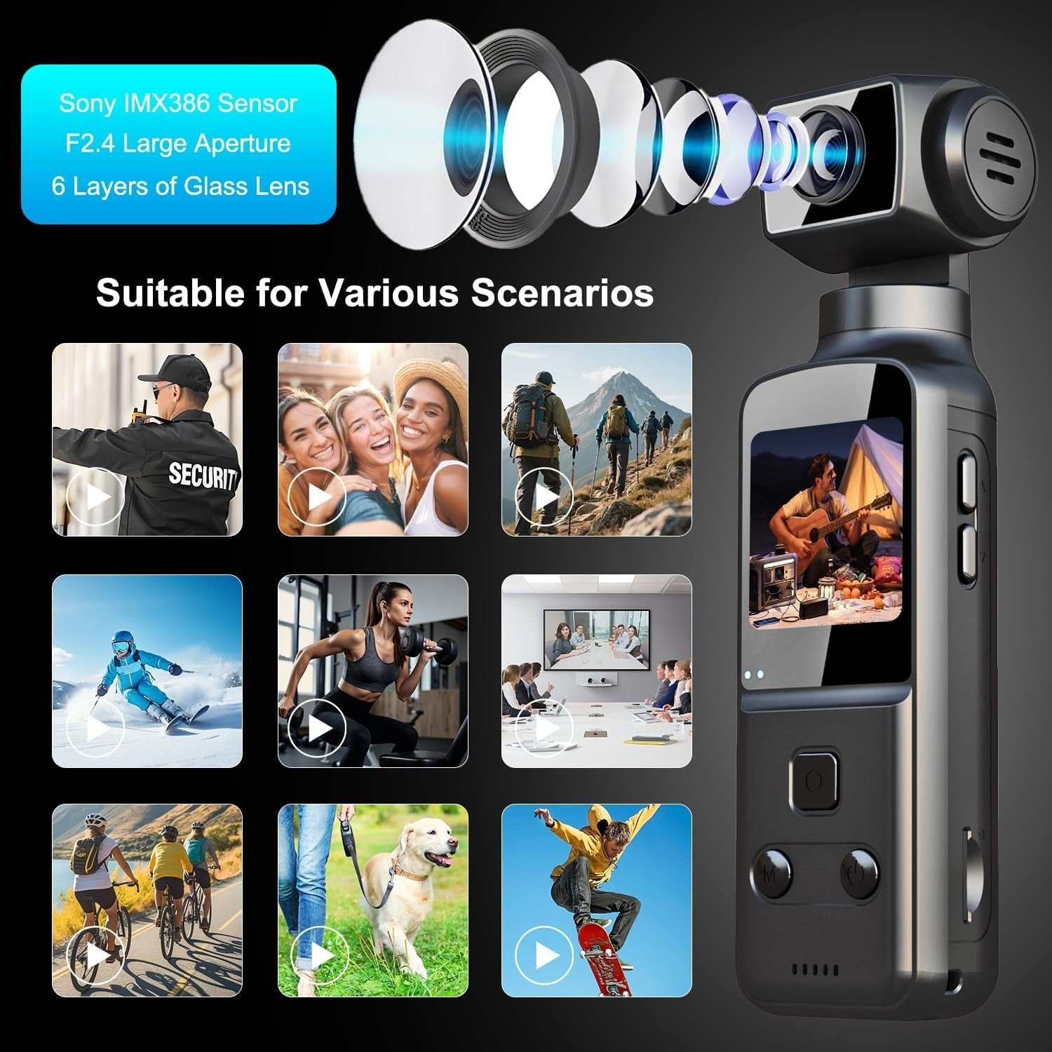 4K Pocket Vlog Camera Rotating Lens POV Body Cam w/64GB Mic