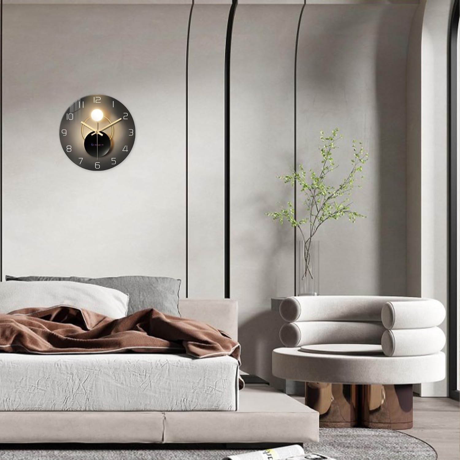 Modern Black Gold 12" Glass Wall Clock Silent Non-Ticking Luxury Home Decor
