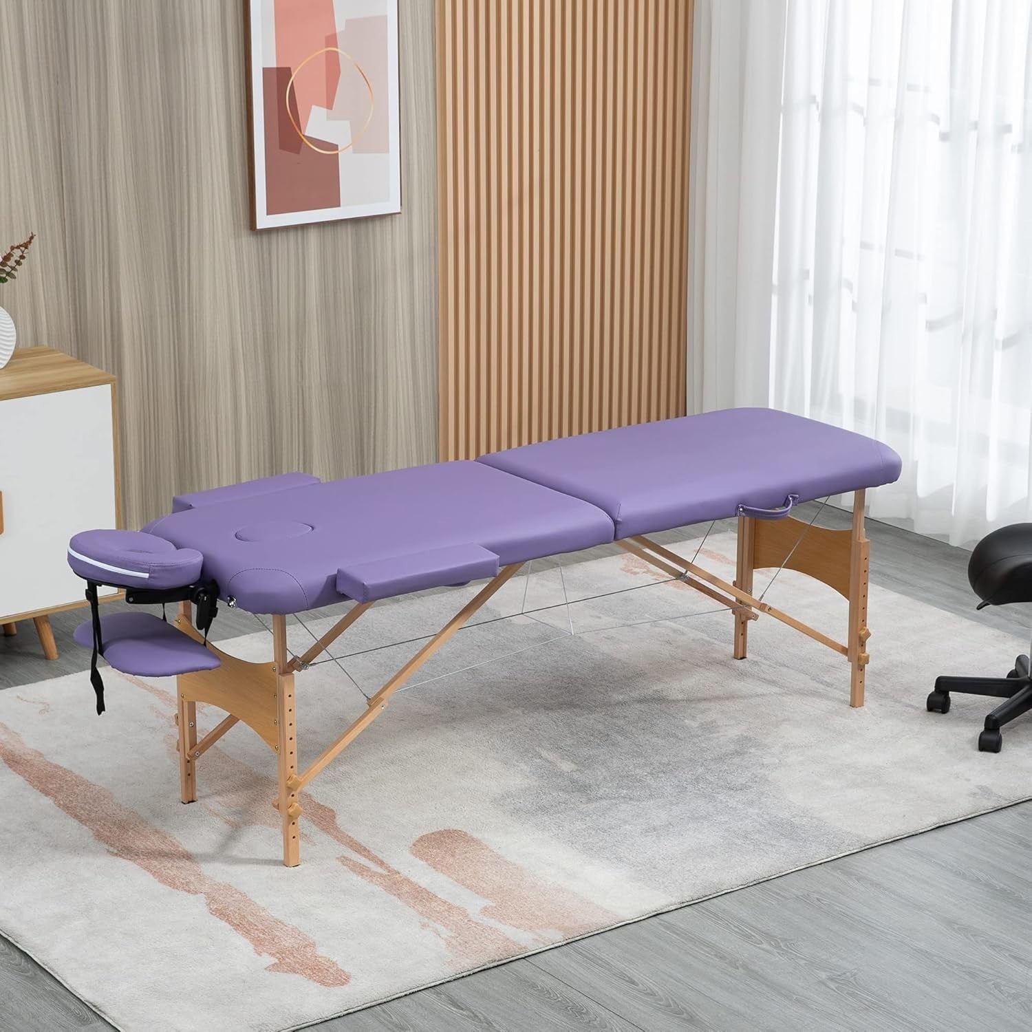 Portable Massage Table Folding 2-Section Wooden Beauty Spa Bed w/ Bag Purple