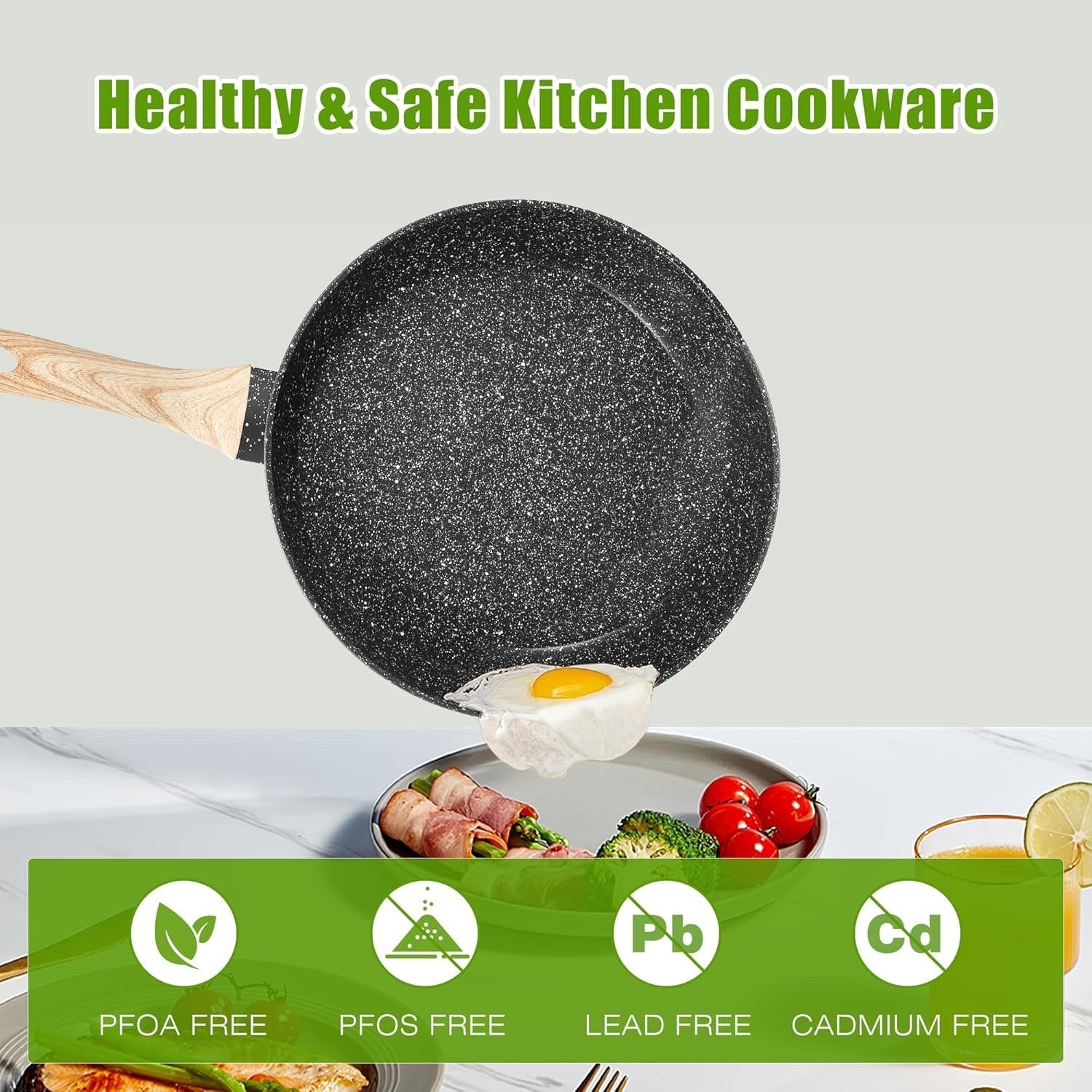 19pcs Black Granite Non-Stick Cookware Set – Induction Safe, All Hobs, PFOA Free