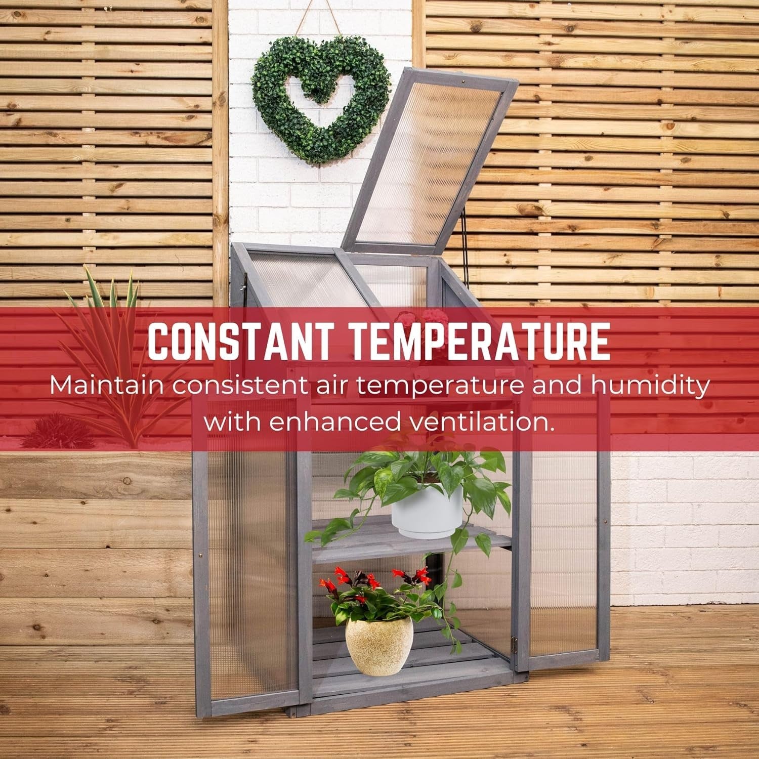Grey Wooden Mini Greenhouse Cold Frame with Polycarbonate Panels H120xW69xD49cm