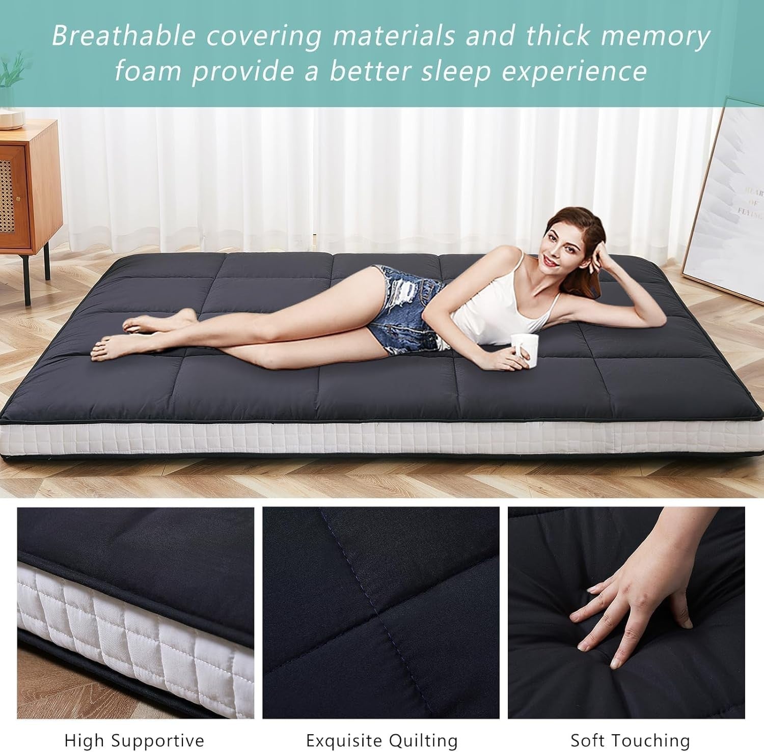 10cm Thick Japanese Roll-Up Futon Mattress | Foldable Tatami Bed & Guest Mat