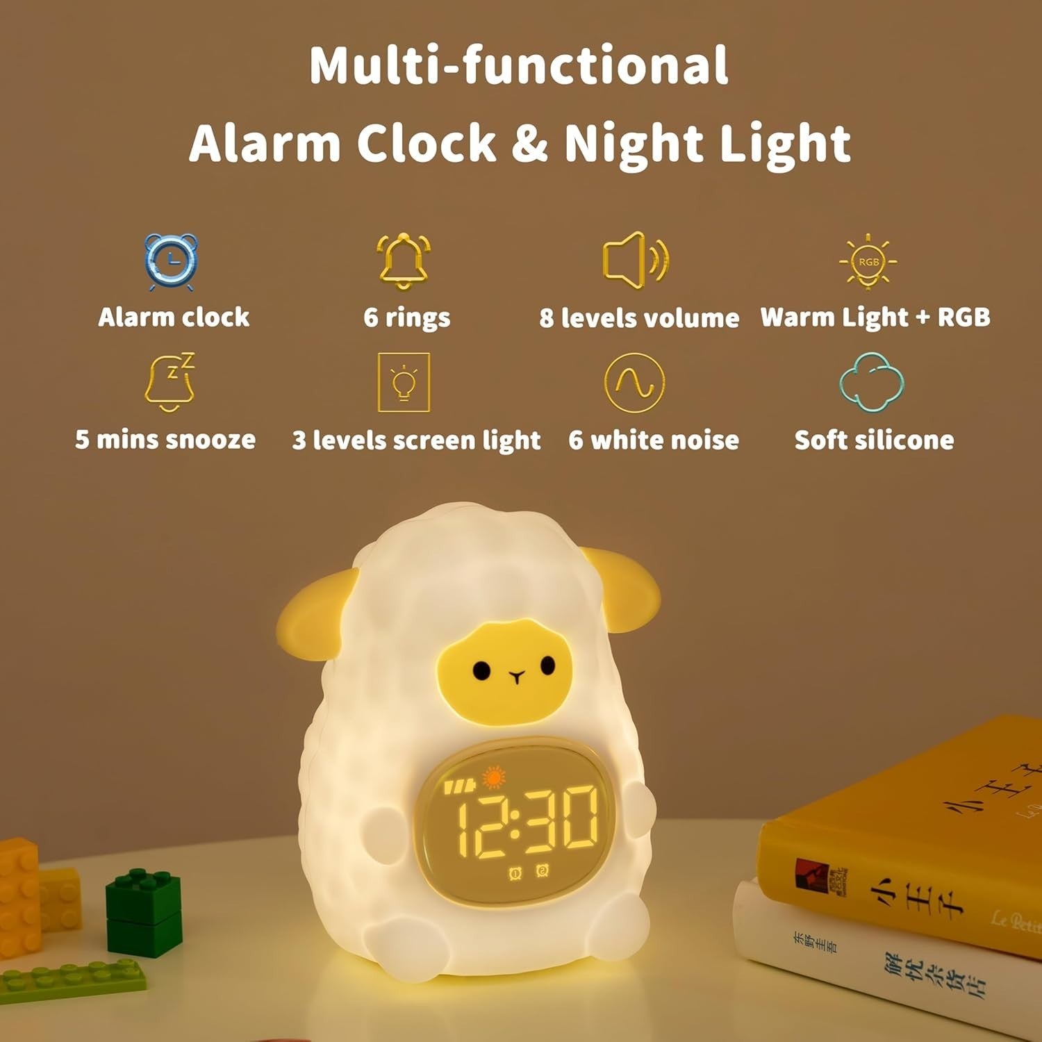 Kids Sheep Alarm Clock Night Light Sleep Trainer White Noise Lamp