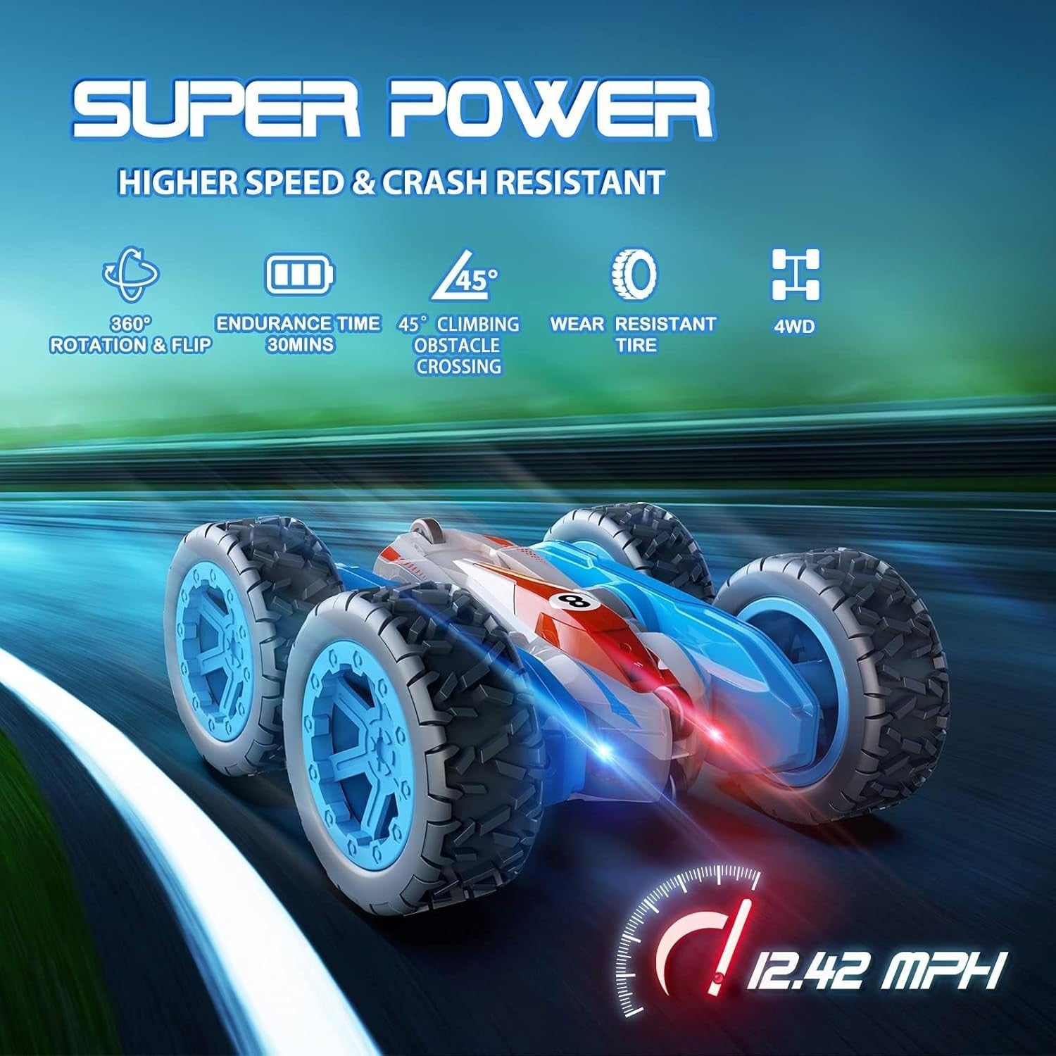 360° Flips Remote Control Cars with LED Headlights, 4WD RC Car Toys