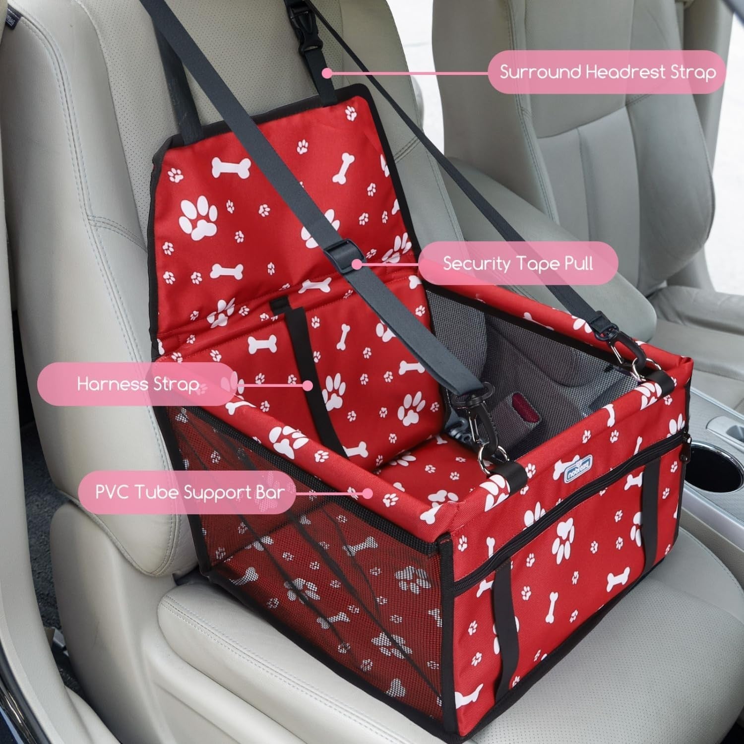 Dog Booster Car Seat Waterproof Foldable Travel Carrier Red Small
