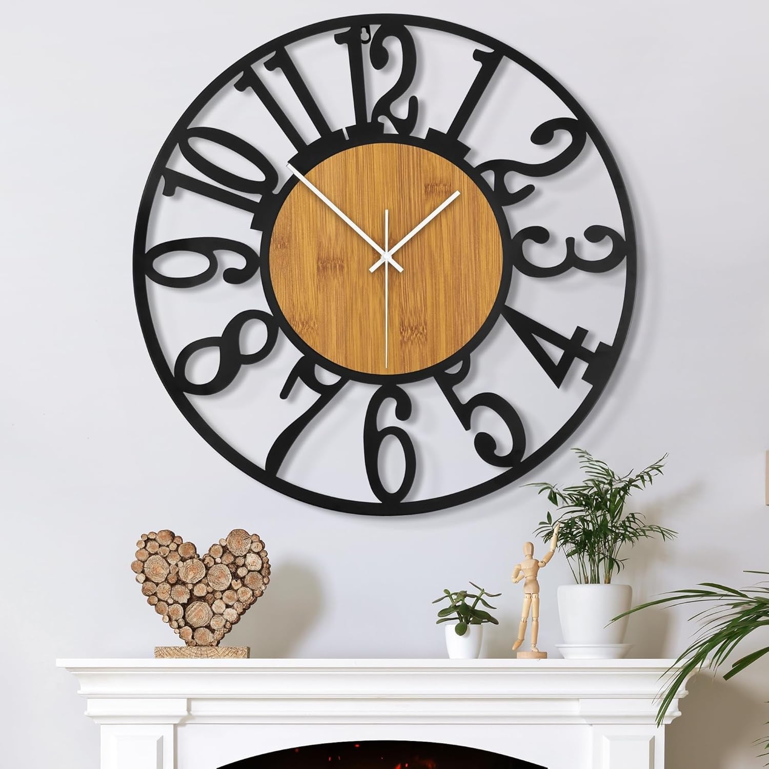Large 40cm Silent Wall Clock Modern Rustic Metal Wood Arabic  Decor