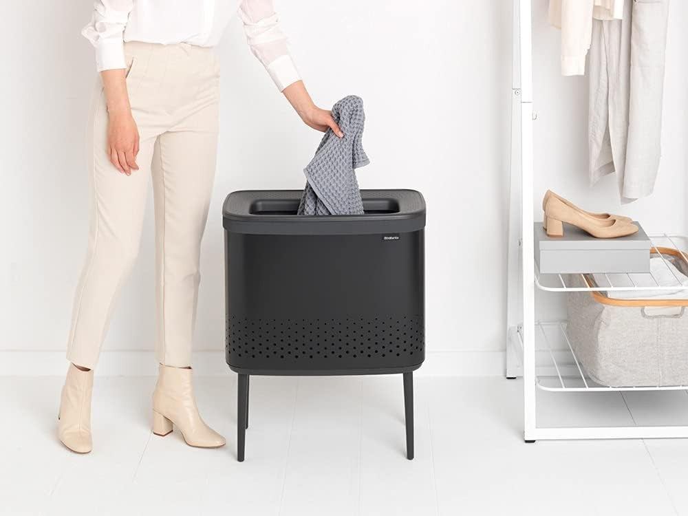 Modern 60L Laundry Bin with Lid, Quick-Drop Opening, Removable Liner Bag