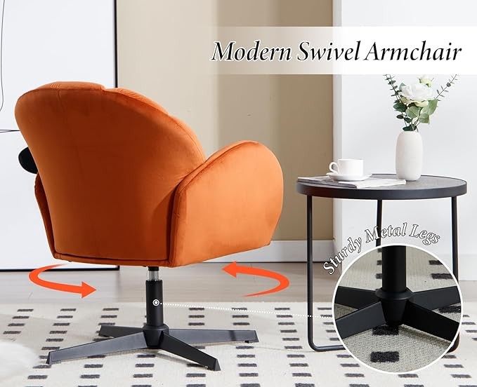 Velvet Swivel Armchair Vanity Tub Chair Modern Accent Orange