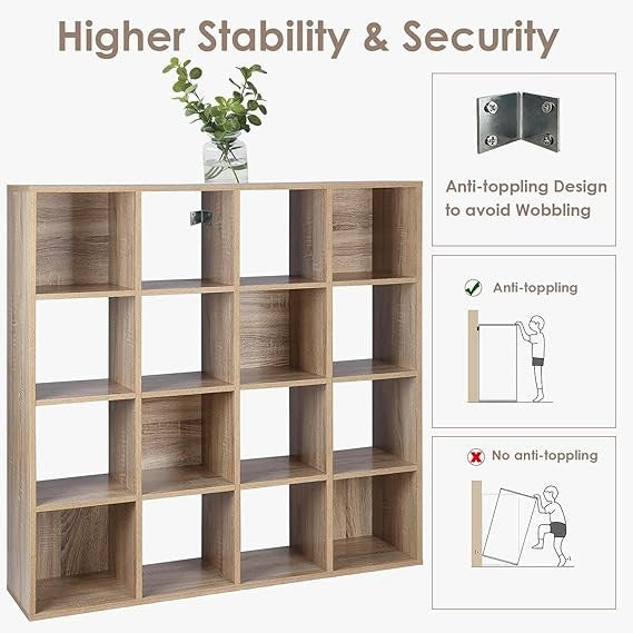 16 Cube Storage Unit 4x4 Freestanding Bookcase Display Shelf Oak Wooden Organize