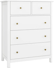 White Chest of Drawers 5 Drawer Tall Slim Storage Cabinet Bedroom Unit