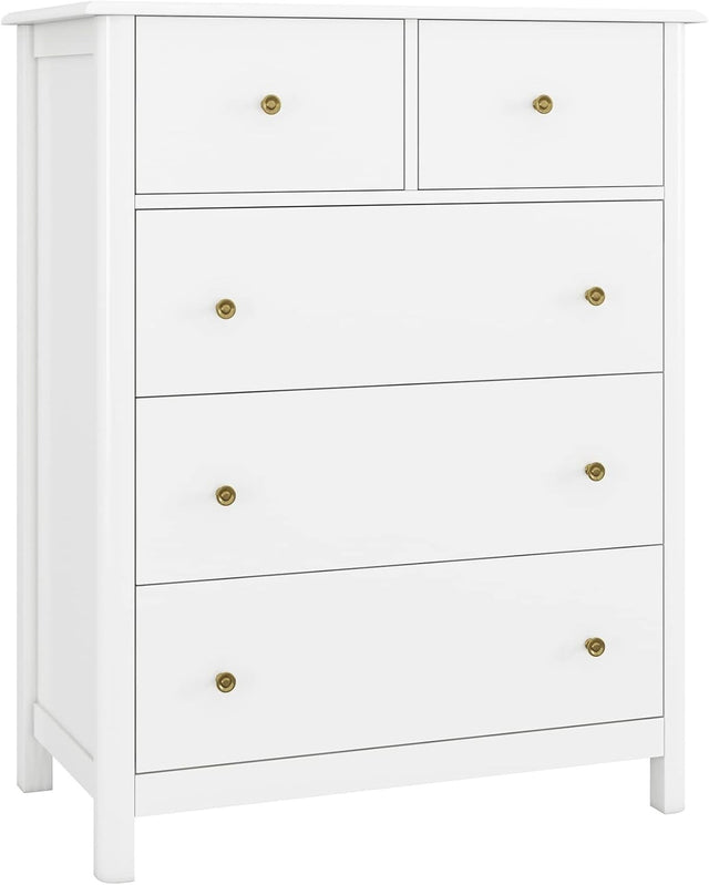 White Chest of Drawers 5 Drawer Tall Slim Storage Cabinet Bedroom Unit