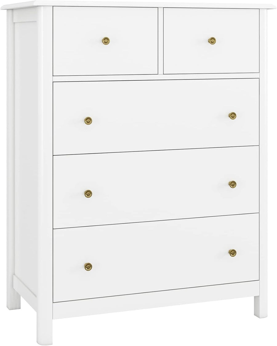 White Chest of Drawers 5 Drawer Tall Slim Storage Cabinet Bedroom Unit