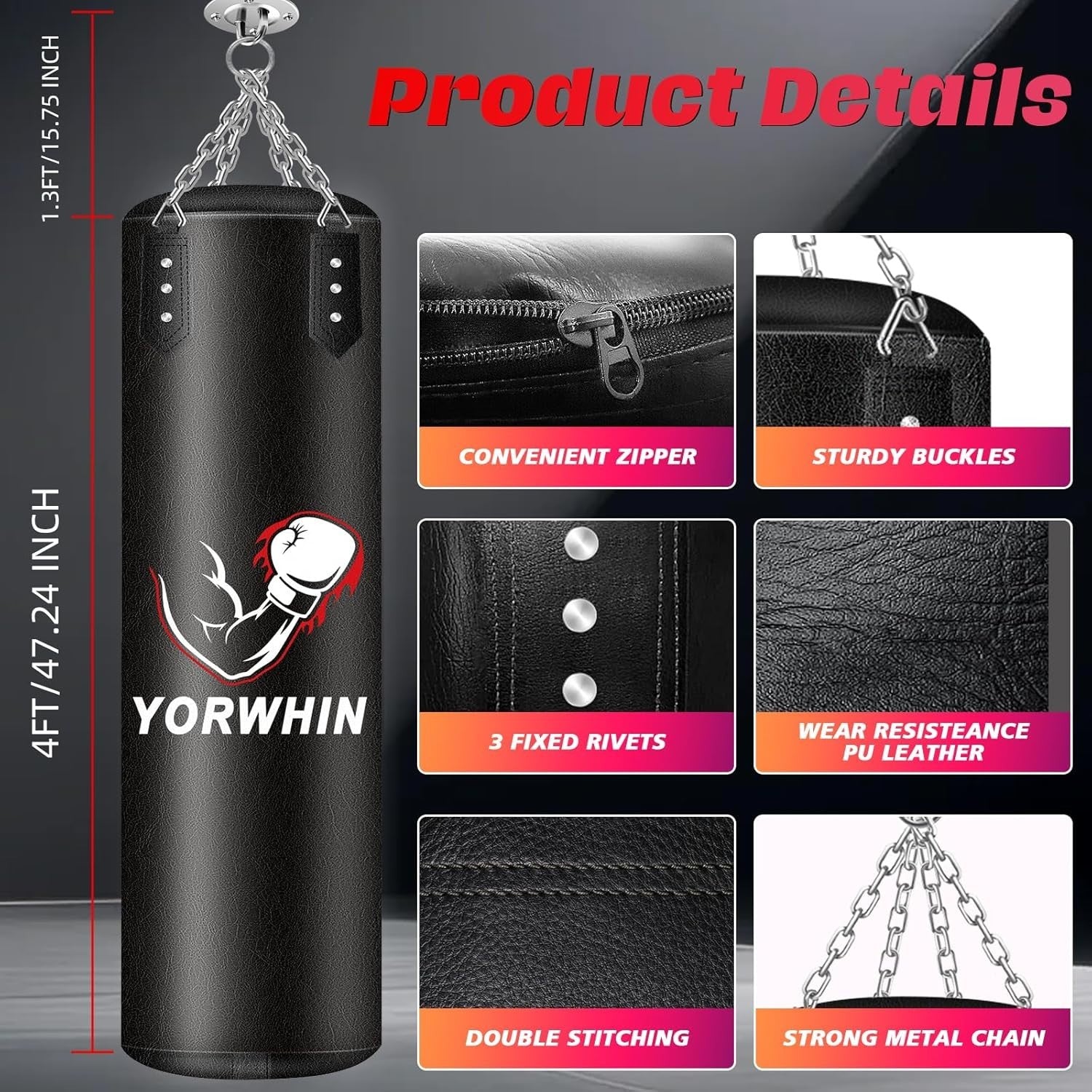 4ft Filled Hanging Punch Bag Boxing Training Kit Gloves Chains