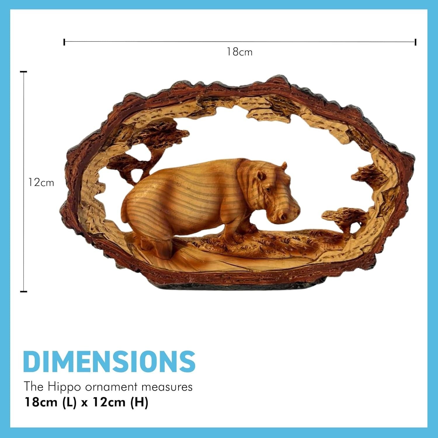 Graceful Hippo Ornament Wood-Effect Resin | Wildlife Home Decor Gift 18cm