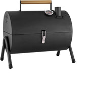 Portable Charcoal BBQ Grill with Thermometer Barrel Smoker Camping Outdoor