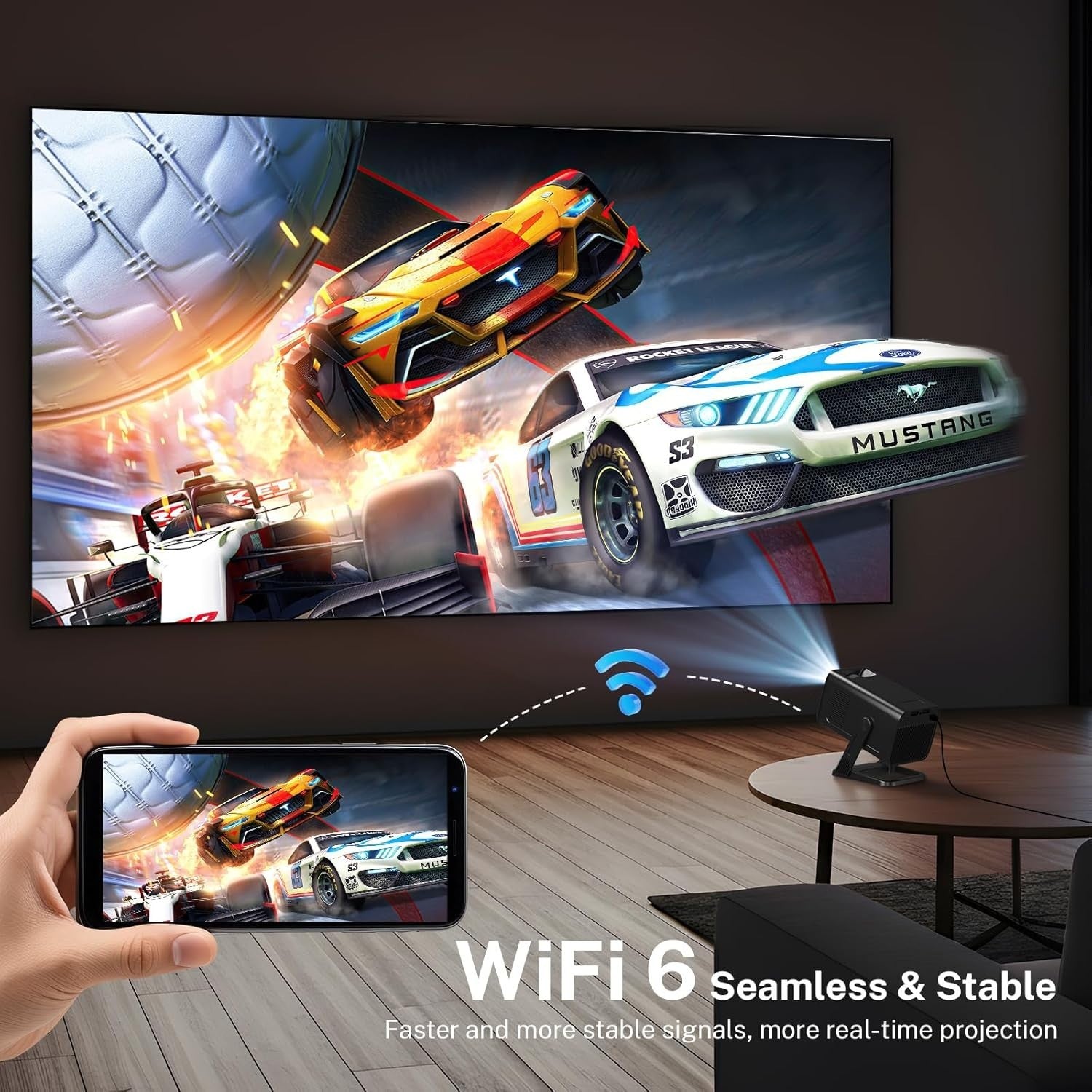 Mini 1080P Smart Projector WiFi 6 Bluetooth 5.4 Android Ceiling