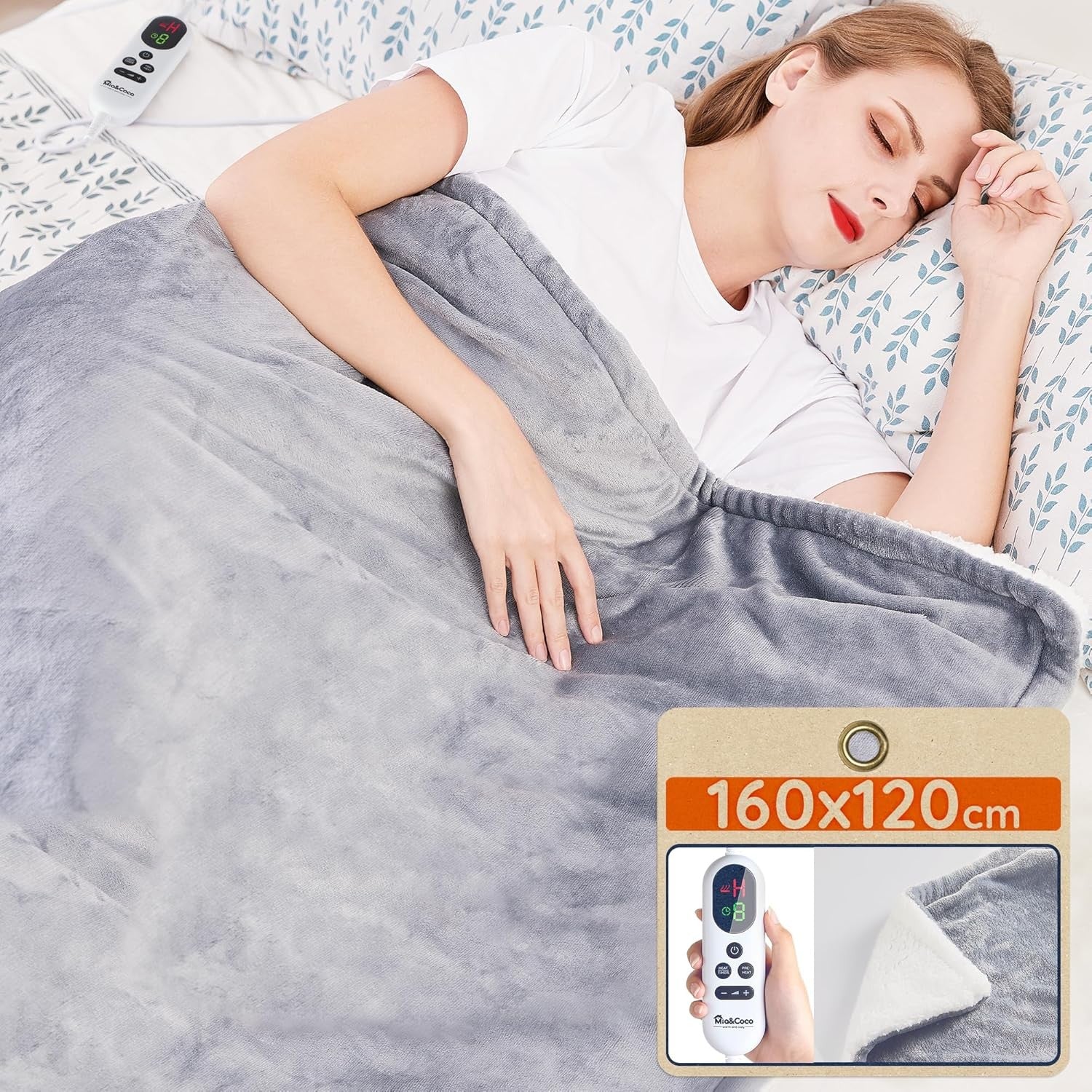Electric Heated Throw Blanket 120x160cm Sherpa Fleece 10 Heat Timer