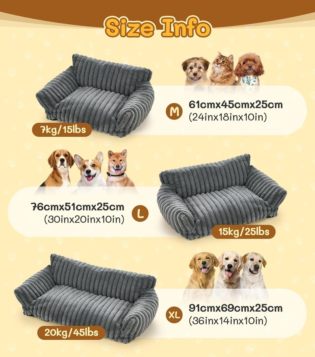 Fluffy Cat Dog Sofa Bed 91cm Calming Plush Pet Couch Washable Non Slip
