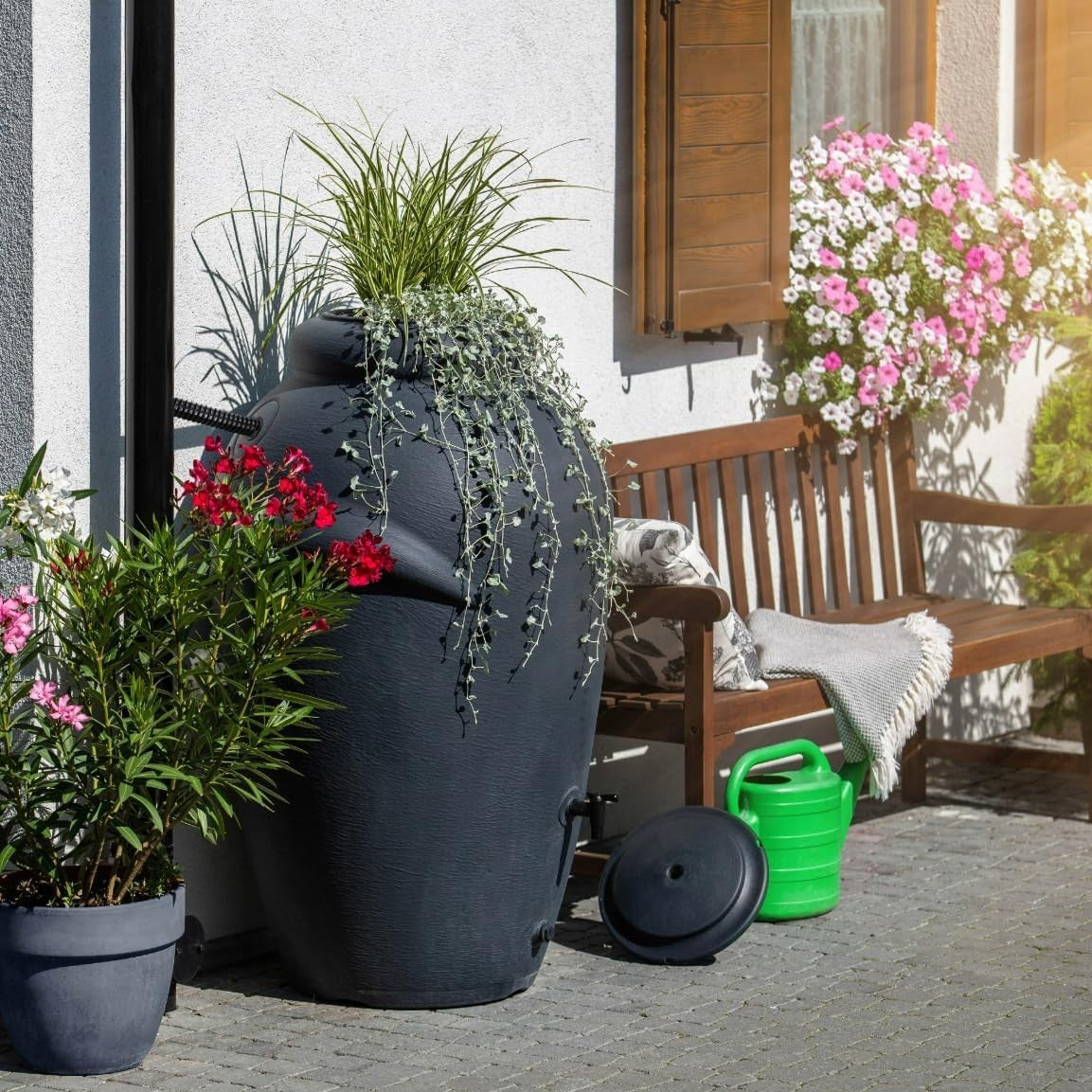 360L Anthracite Garden Water Butt with Tap & Complete Connection Kit