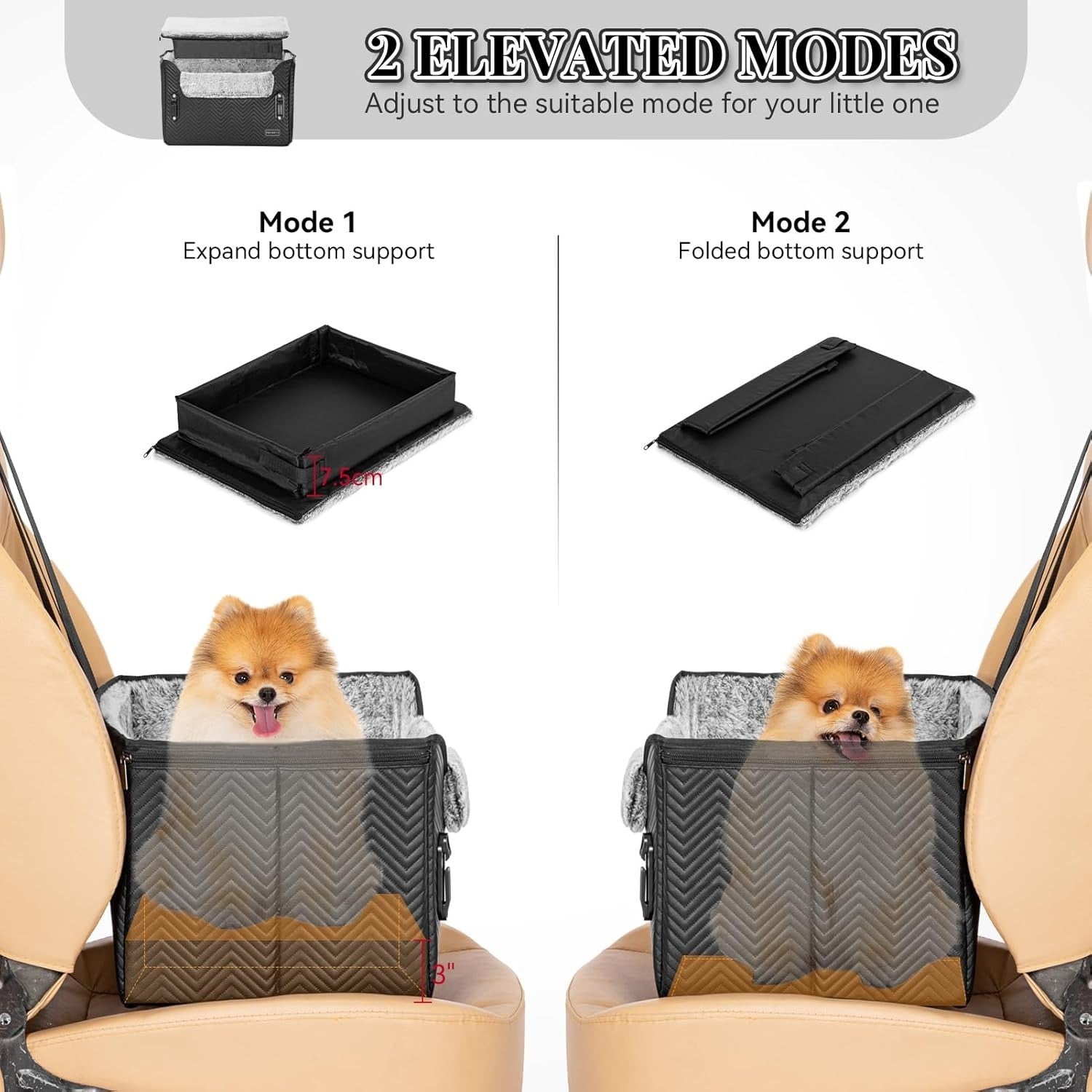 Small Dog Booster Car Seat Waterproof PU Leather Travel Bed Black
