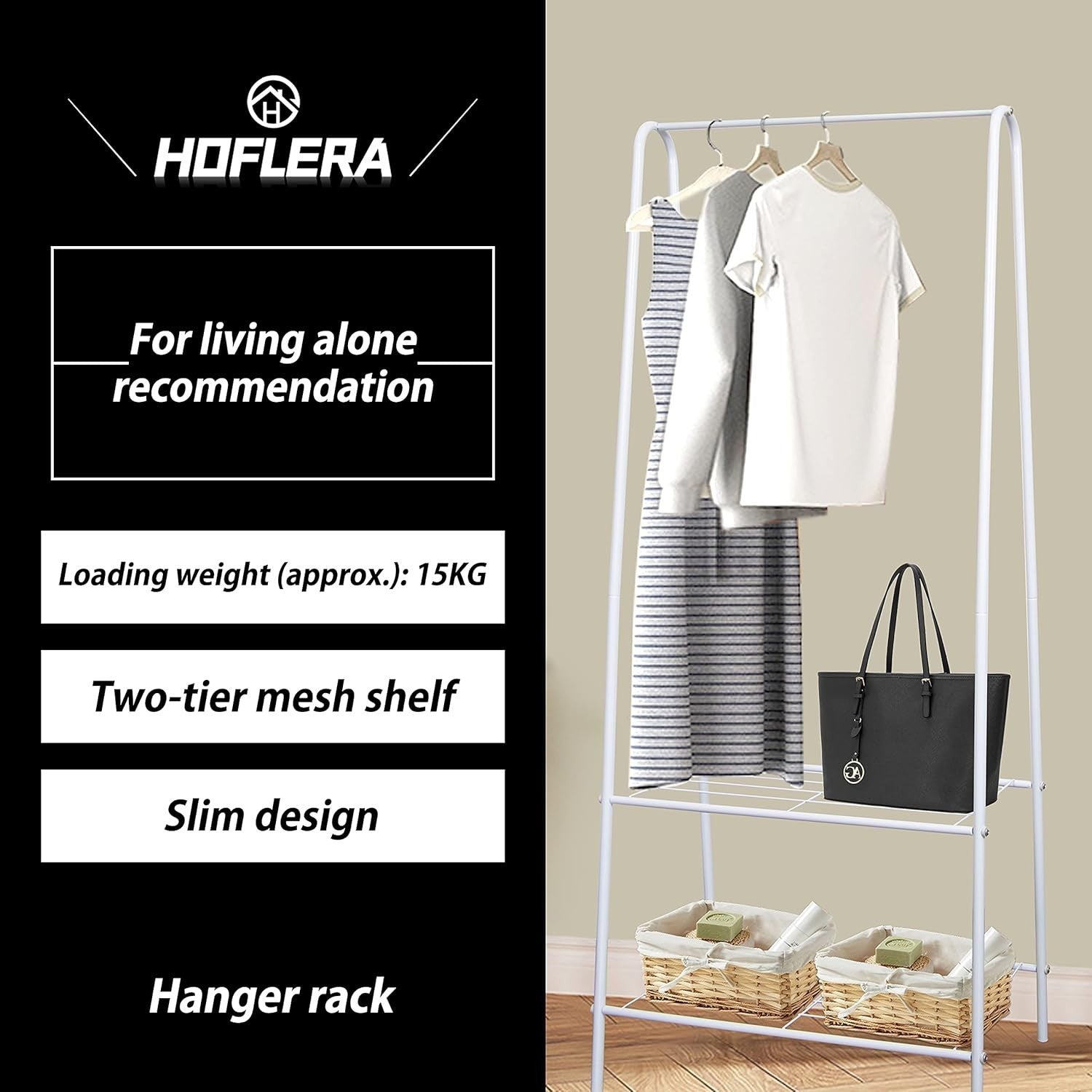 White Clothes Rail Stand with Metal Shelf 1.5m Space Saver