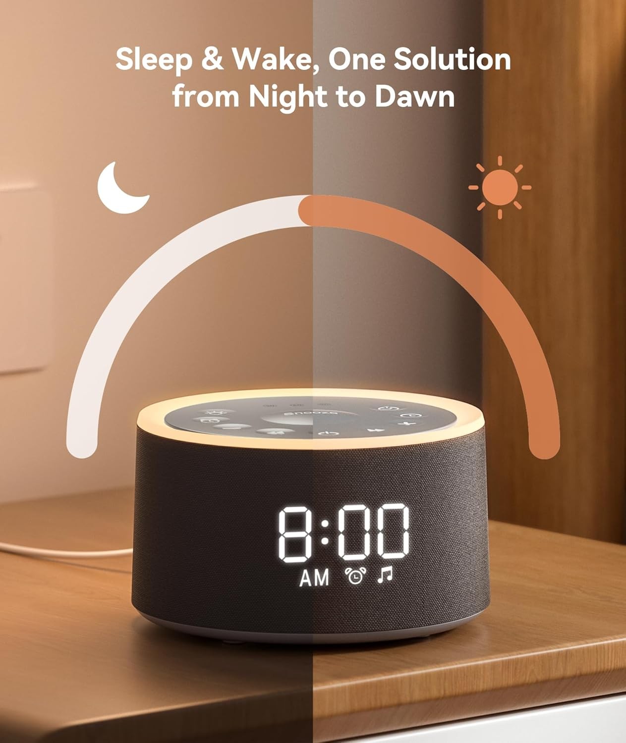 Black White Noise Machine Alarm Clock Night Light 29 Sounds Dimmable