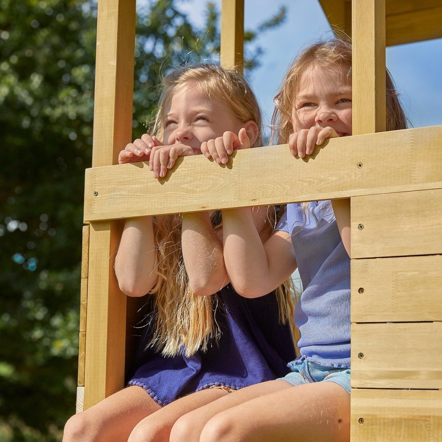 Wooden Treehouse Play Tower with Slide Two Storey Outdoor Kids