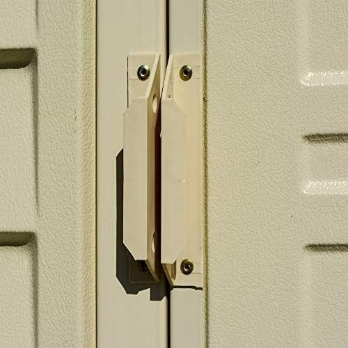 4x8ft Vinyl Garden Shed Metal Roof Lockable Maintenance-Free Ivory