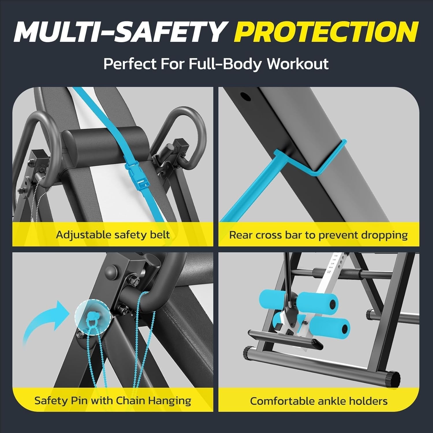 Heavy Duty Inversion Table 300lb Back Stretcher Adjustable Belt