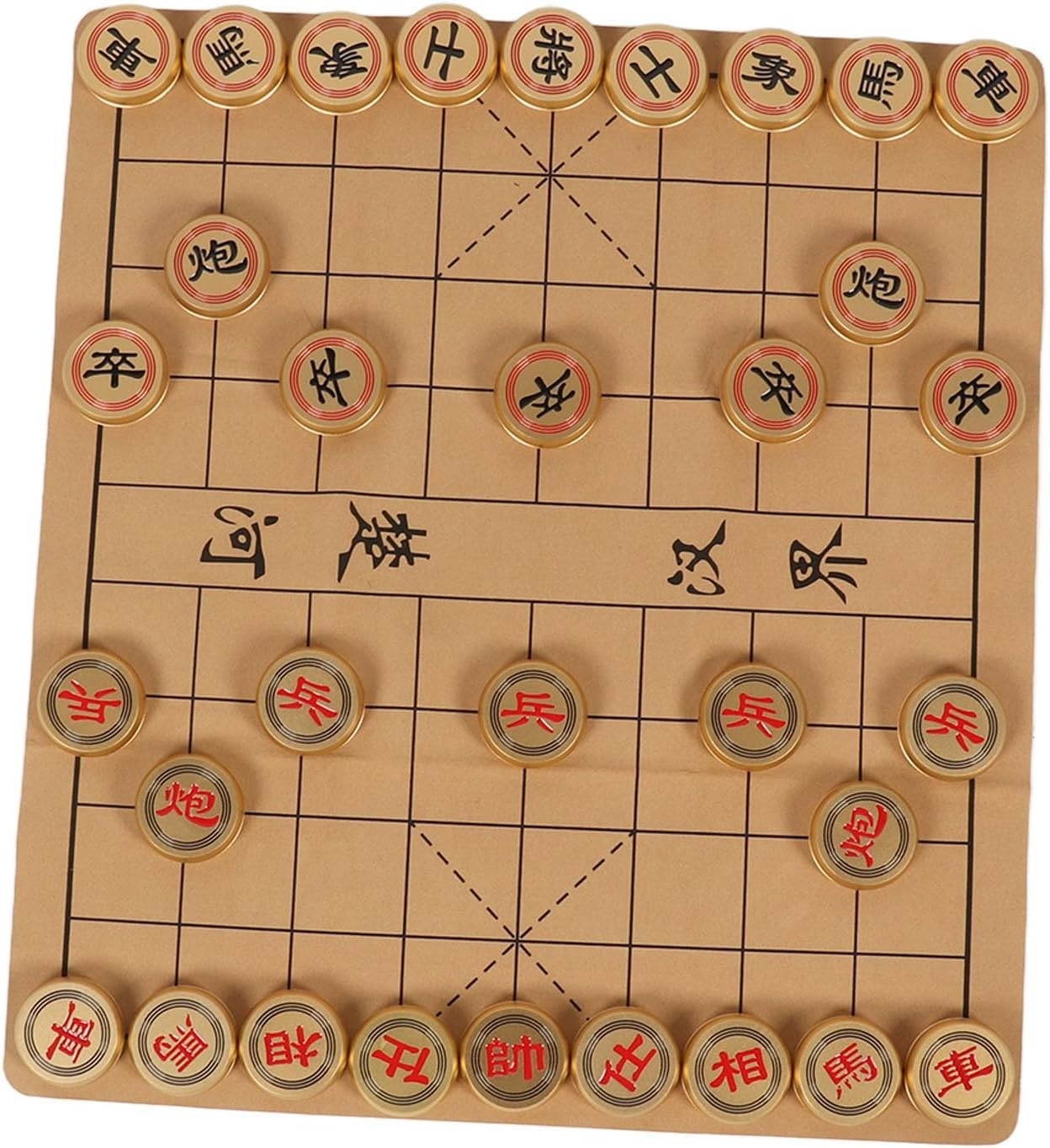 Luxury Chinese Xiangqi Chess Set Gold Aluminum Travel Case