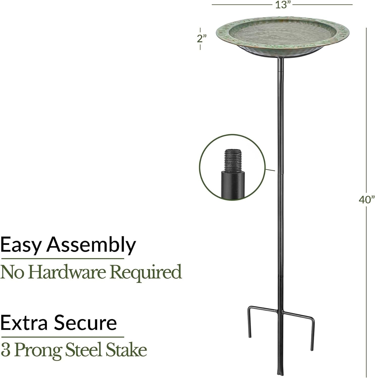 13” Blue Verde Bird Bath on Pole | Outdoor Copper Water Bowl Garden Decor