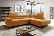 Large Mustard Corner Sofa Bed with Storage & Headrests – L Shape Futon