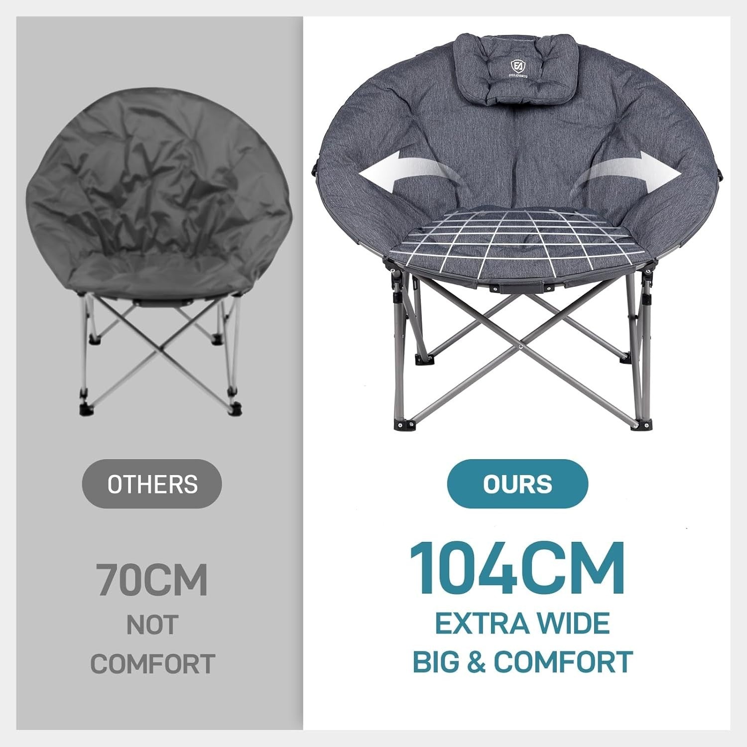 XL Padded Folding Camping Chair Heavy Duty 150KG Outdoor Garden Saucer Seat