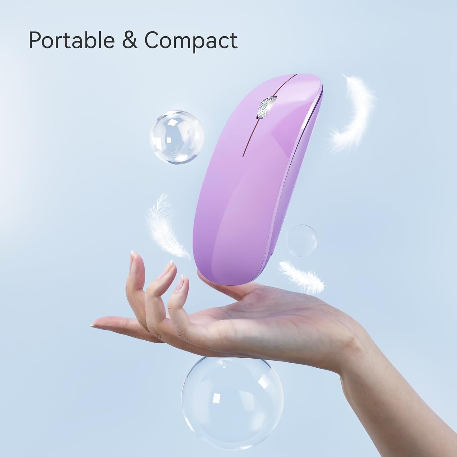 Slim Silent Bluetooth Mouse Triple Mode USB C Rechargeable Ultra Light Purple