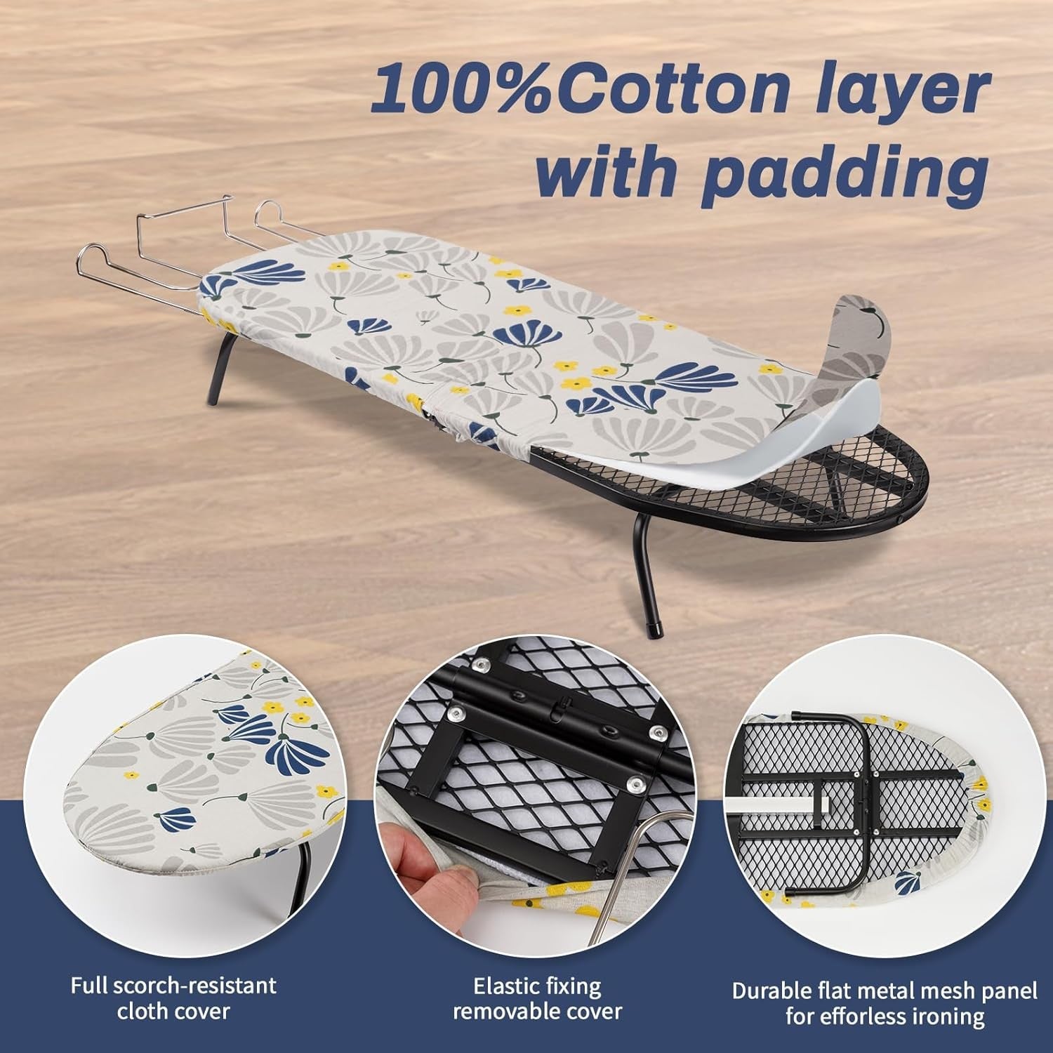 Tabletop Ironing Board Compact Folding with Metal Mesh & Heat Resistant Cover