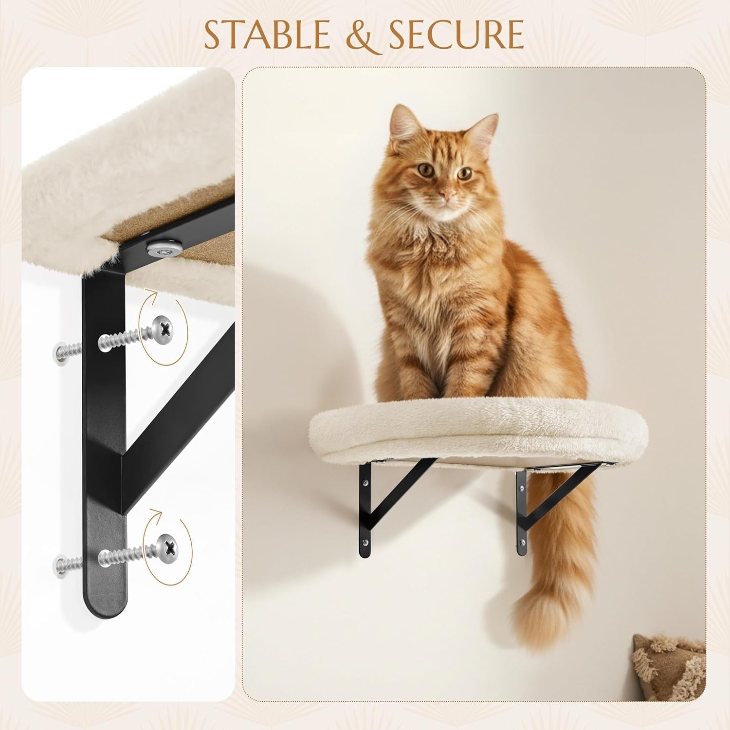 Wall Mounted Cat Shelves Climbing Set with Scratching Posts Perches Beige