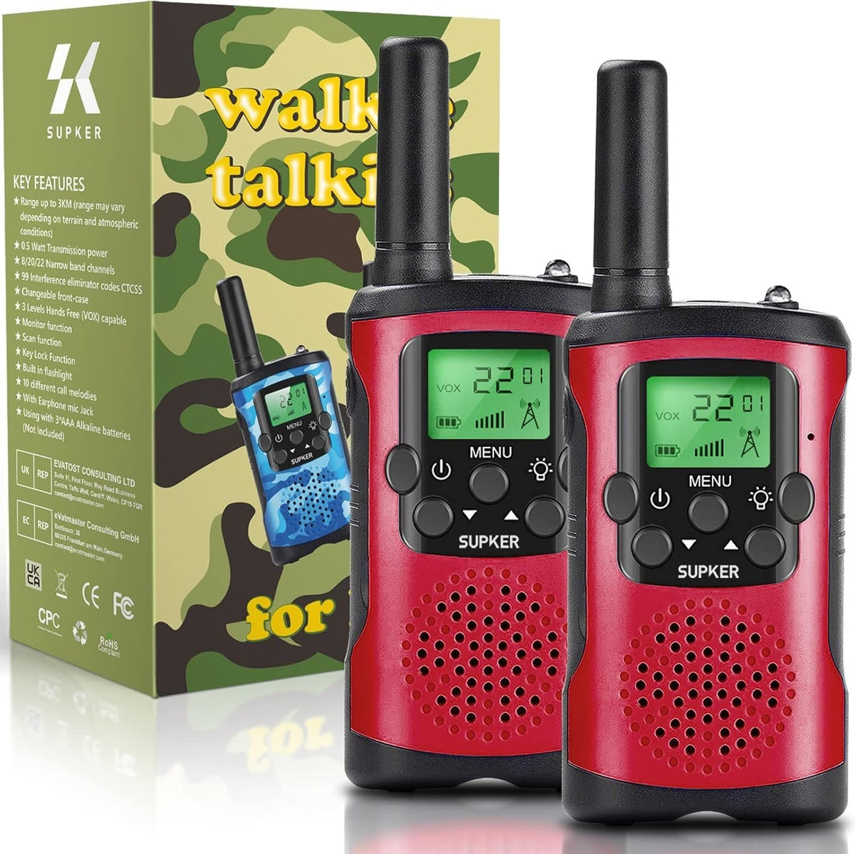 Kids Walkie Talkies 2 Way Radio 3 Mile Range 22 Channel Outdoor Toy Set