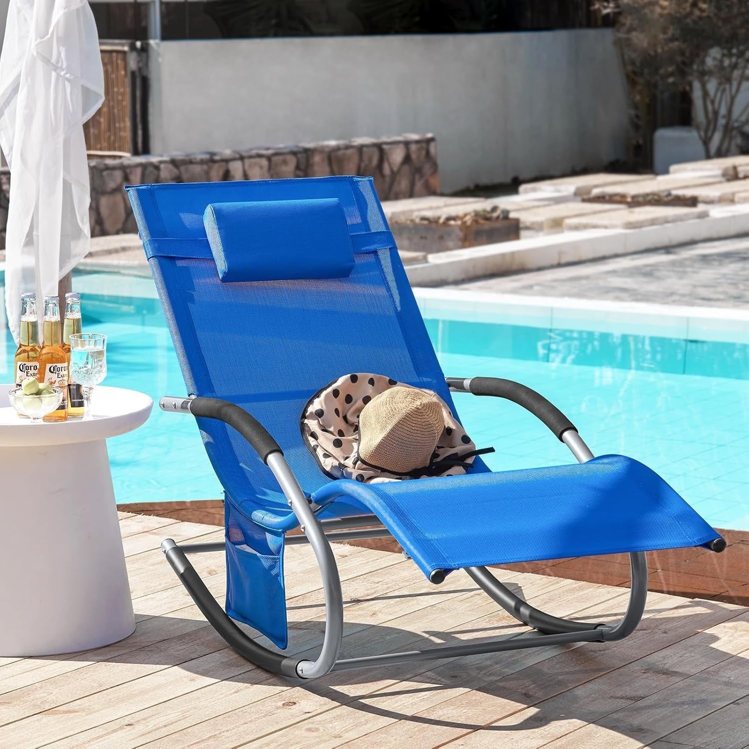 Rocking Sun Lounger Recliner Chair Cushion Garden Pool Patio Outdoor